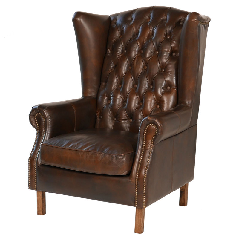 Joseph Allen 36" W Tufted Top Grain Leather Wingback Chair Wayfair